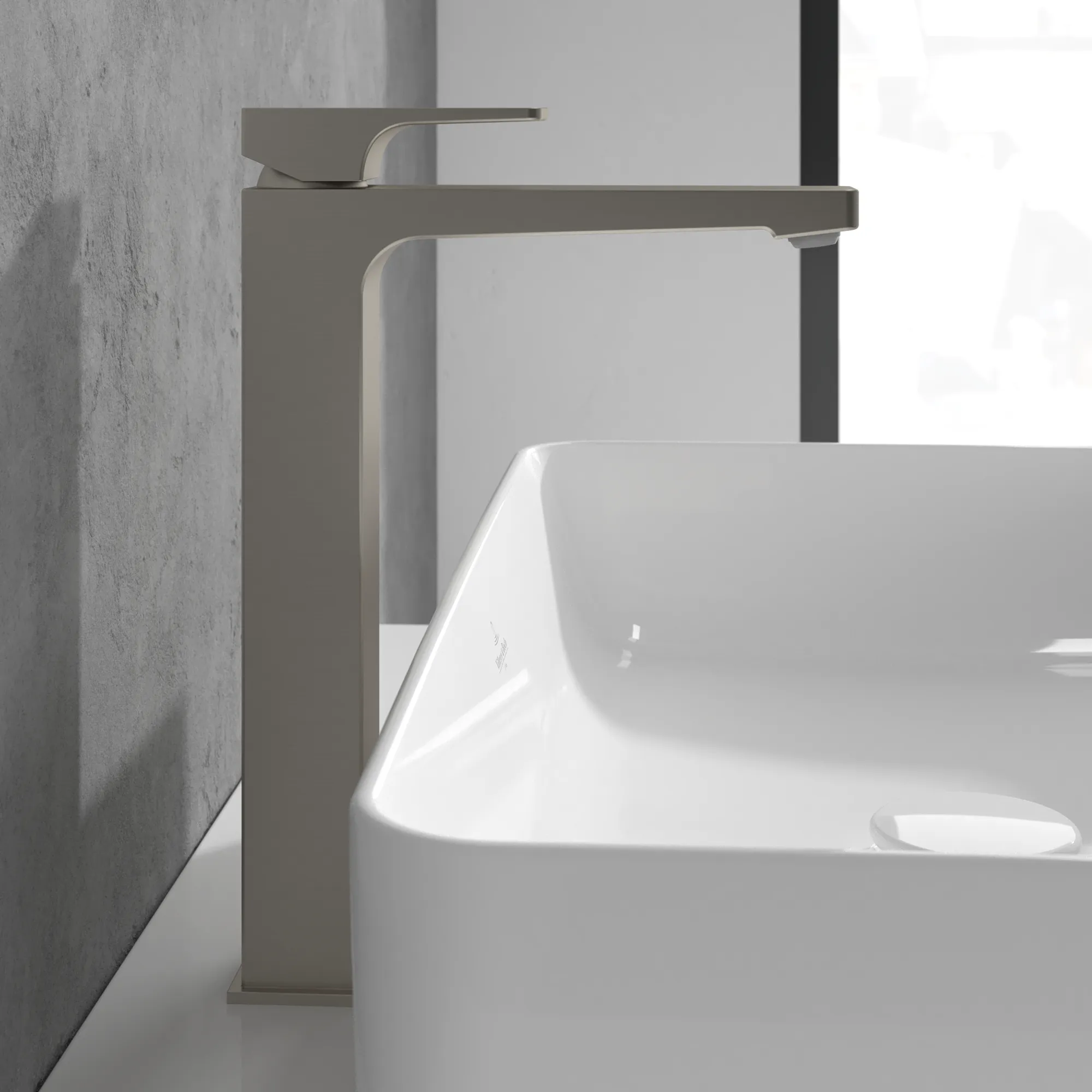 Villeroy & Boch Architectura Square Einhebel-Waschtischarmatur erhöhter Montage, Brushed Nickel Matt, 306 mm Höhe, 50 x 211 mm Maße Villeroy & Boch Architectura Square Einhebel-Waschtischarmatur erhöhter Montage, Brushed Nickel Matt, 306 mm Höhe, 50 x 211 mm Maße