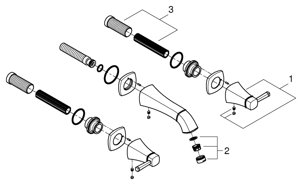 3-Loch-Waschtischbatterie Grandera 20622, Wandmontage, Fertigmontageset für 29 025 002, Ausladung 177 mm, chrom