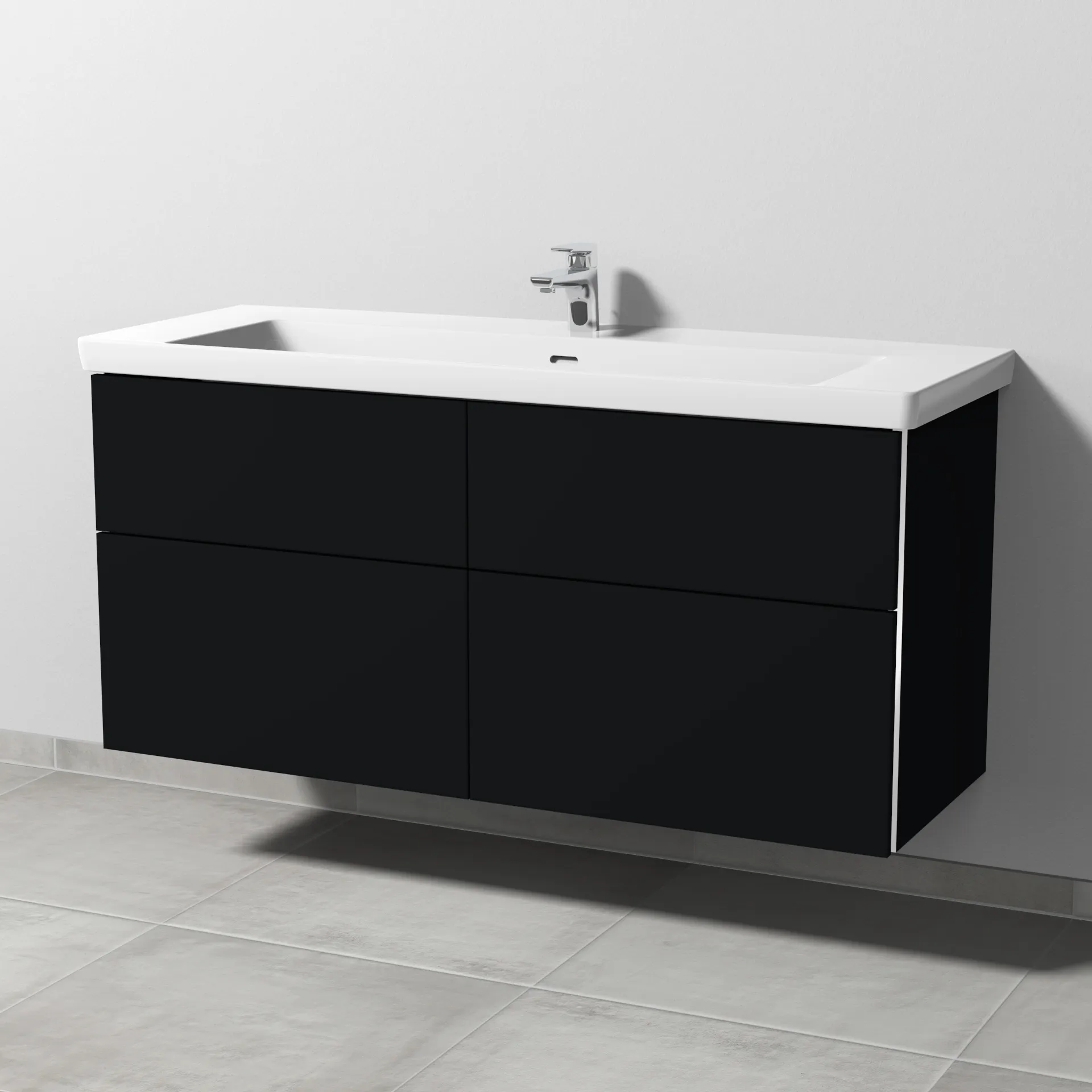 Sanipa Waschtischunterschrank „3way“ 1255 × 588 × 462 mm in Schwarz (matt), Becken mittig Sanipa Waschtischunterschrank „3way“ 1255 × 588 × 462 mm in Schwarz (matt), Becken mittig