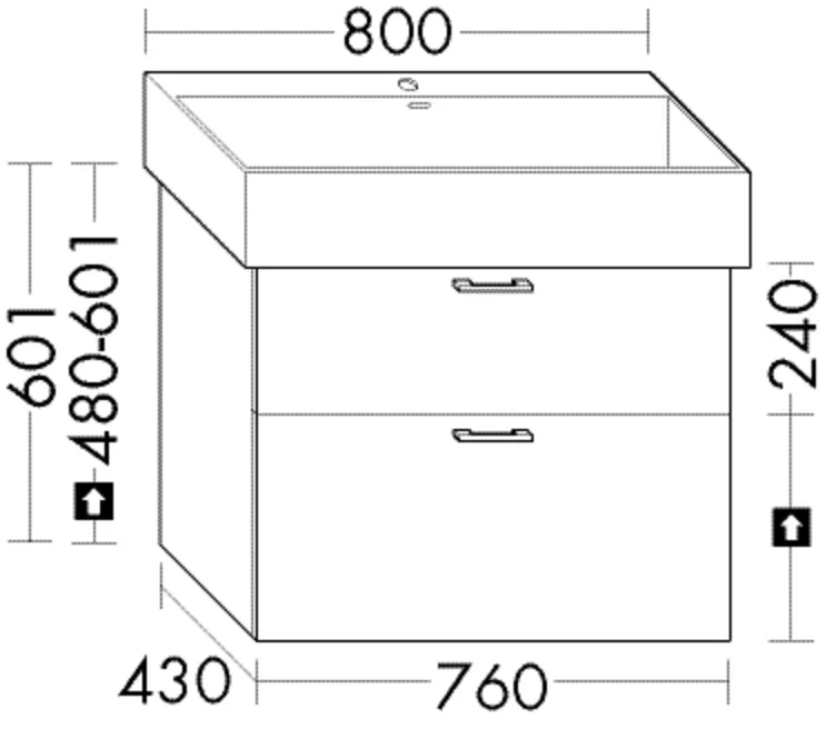 Burgbad Waschtischunterschrank Sys30, 430x760x601 mm, 1 Schublade oben, 1 Auszug unten, PG3