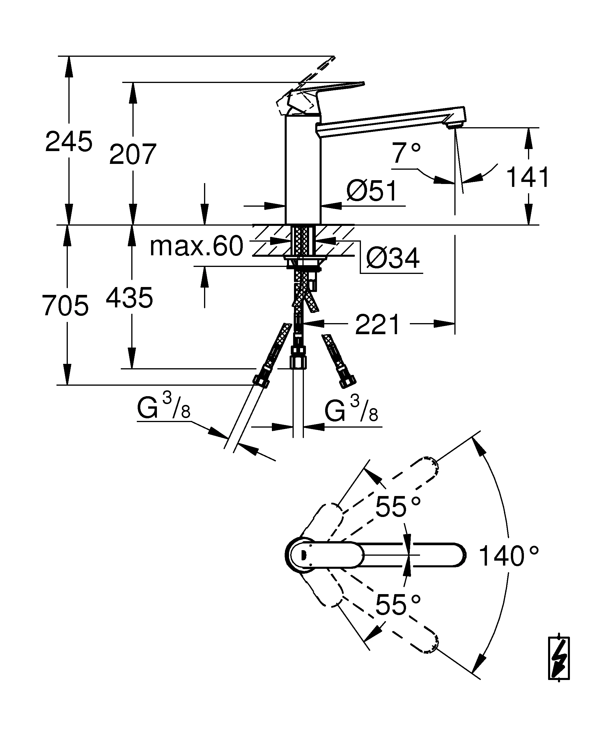 Einhand-Spültischbatterie Eurosmart Cosmopolitan 30194, mittelhoher Auslauf, Einlochmontage, Niederdruck für offene Warmwasserbereiter, chrom