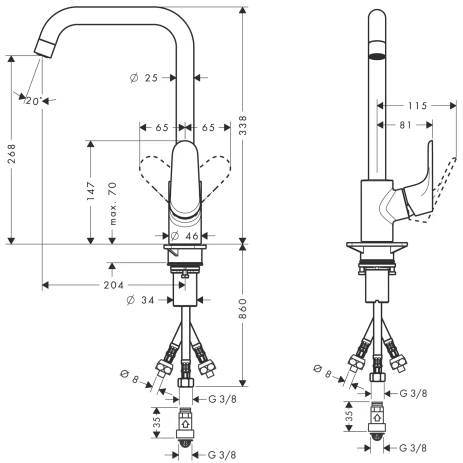 Spültischmischer 260 Focus M41 Niederdruck 1jet chrom