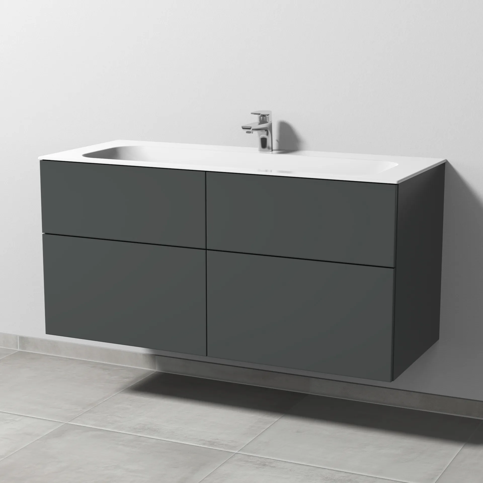 Keramik-Waschtisch-Set mit Waschtischunterschrank „3way“ 119 × 49,7 × 58,2 cm in Anthrazit (matt), mit Hahnlochbohrung, Becken mittig