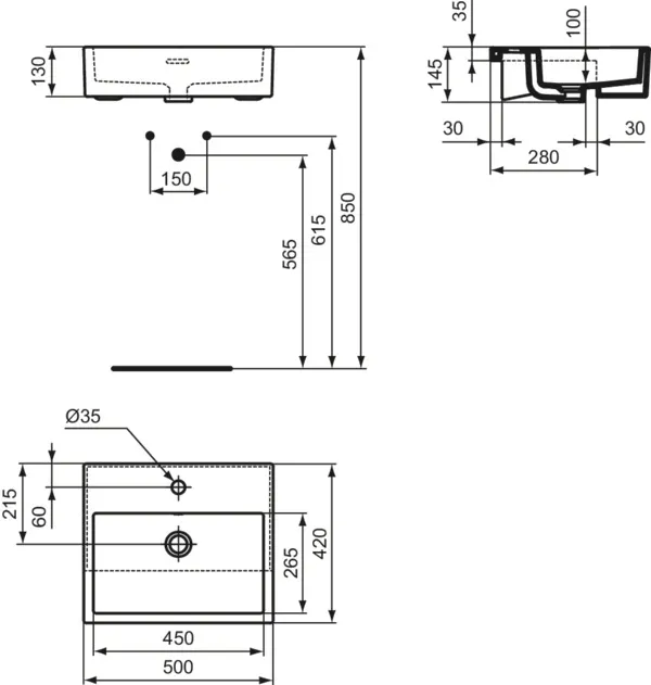 Waschbecken „Extra“ 50 × 42 × 14,5 cm, Hahnlochposition mittig in Seidenweiß Waschbecken „Extra“ 50 × 42 × 14,5 cm, Hahnlochposition mittig in Seidenweiß