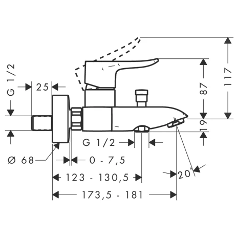 Wannenmischer Aufputz Metris DN15 chrom