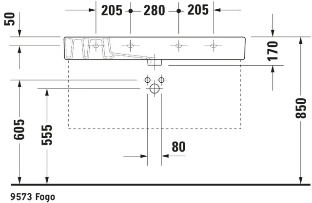 Wandwaschtisch „Vero“, mit Überlauf, Hahnlochposition mittig Wandwaschtisch „Vero“, mit Überlauf, Hahnlochposition mittig