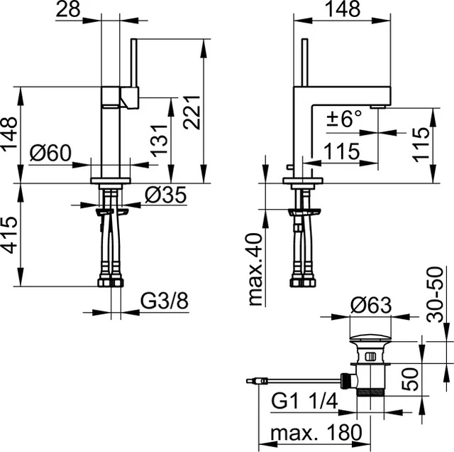 Edition 90 59004010000 Einhebel-Waschtischmischer 110 mit Zugstangen-Ablaufgarnitur verchromt Edition 90 59004010000 Einhebel-Waschtischmischer 110 mit Zugstangen-Ablaufgarnitur verchromt