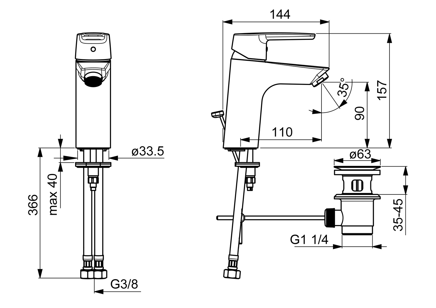 HA Einhebelmischer Waschtischbatterie HANSAPOLO XL 5150 Zugstangenablaufgarnitur Ausladung 110 mm DN15 Chrom