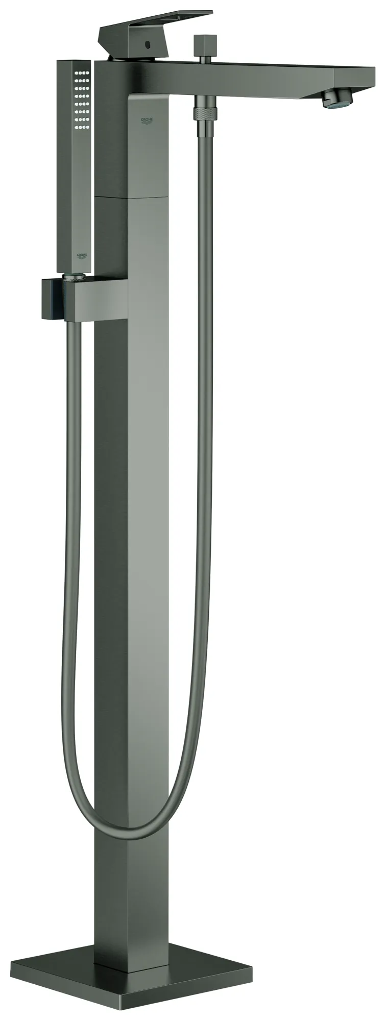 Einhand-Wannenbatterie Eurocube 23672_1, Bodenmontage, Fertigmontageset für 45984, mit Handbrause und Brauseschlauch, eigensicher, chrom Einhand-Wannenbatterie Eurocube 23672_1, Bodenmontage, Fertigmontageset für 45984, mit Handbrause und Brauseschlauch, eigensicher, chrom