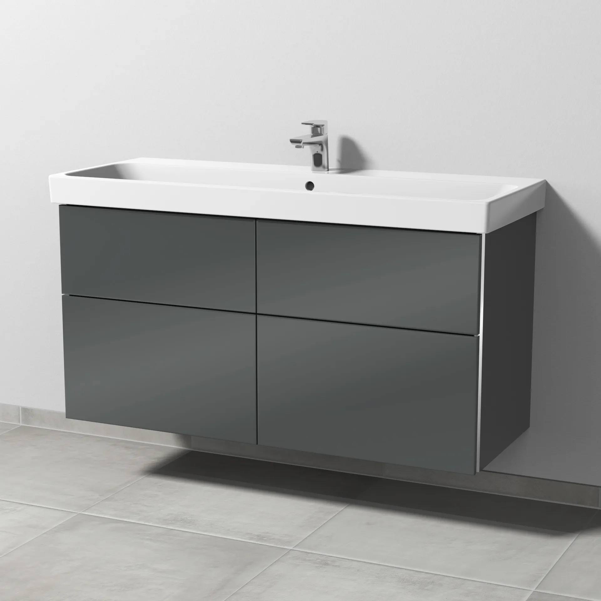 Sanipa Waschtischunterschrank „3way“ 1150 × 588 × 453 mm in Anthrazit (glanz), mit Hahnlochbohrung, Becken mittig Sanipa Waschtischunterschrank „3way“ 1150 × 588 × 453 mm in Anthrazit (glanz), mit Hahnlochbohrung, Becken mittig