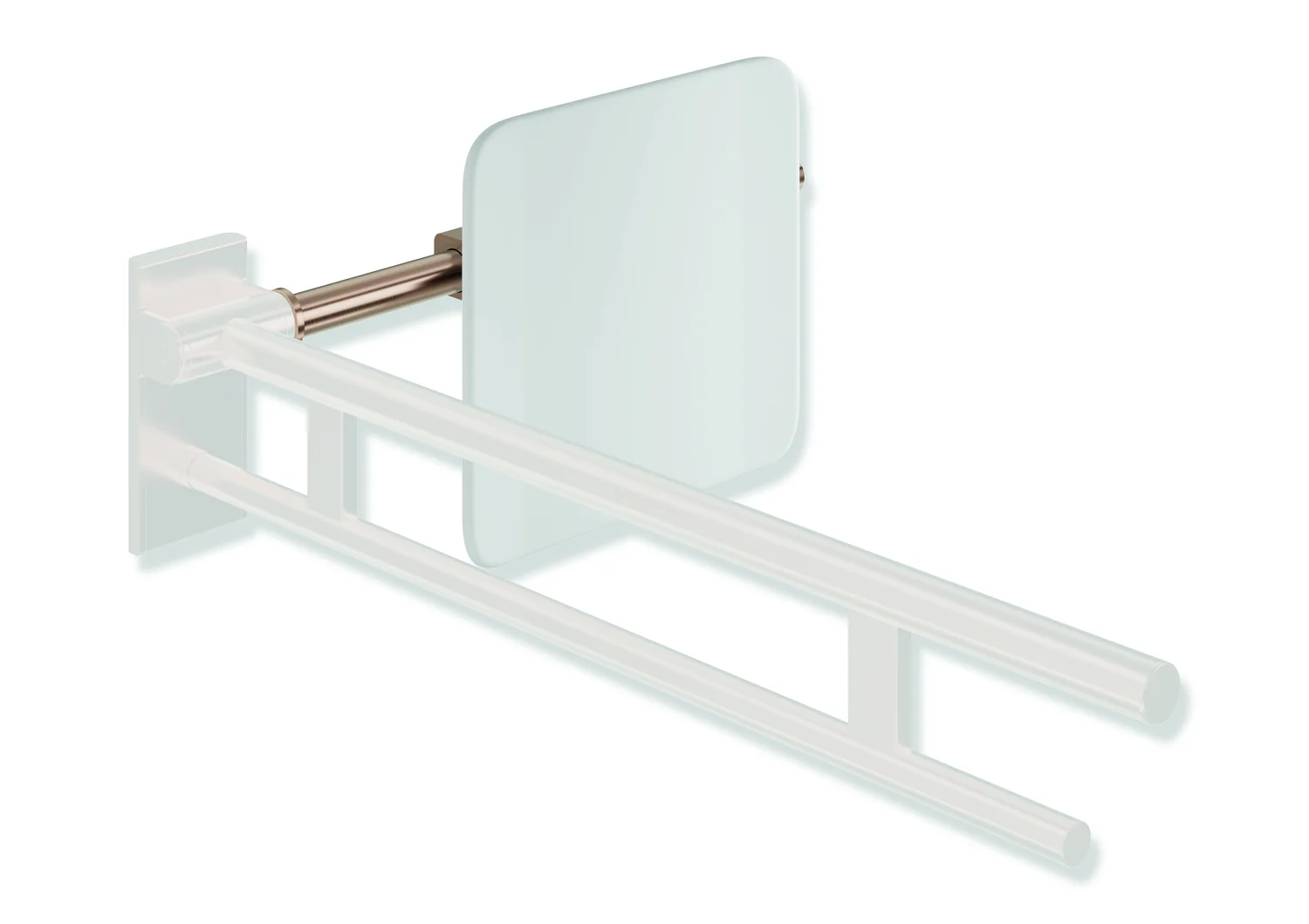 HEWI Rückensstütze System 900, PVD-beschichtet, Kupfer gebürstet, Achsmaß verstellbar 564-664 mm, Tiefe 150 mm, einseitig Wandmontage mit Rosetten (links), Montage an Stützklappgriffen Design (A) (rechts) HEWI Rückensstütze System 900, PVD-beschichtet, Kupfer gebürstet, Achsmaß verstellbar 564-664 mm, Tiefe 150 mm, einseitig Wandmontage mit Rosetten (links), Montage an Stützklappgriffen Design (A) (rechts)