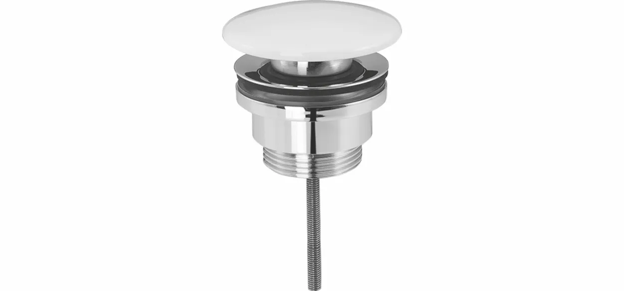 Design-Ablaufventil 1 1/4″ MS vc,Oberfl. Stopfen Alpin weiß 72mm, verschließbar Design-Ablaufventil 1 1/4″ MS vc,Oberfl. Stopfen Alpin weiß 72mm, verschließbar