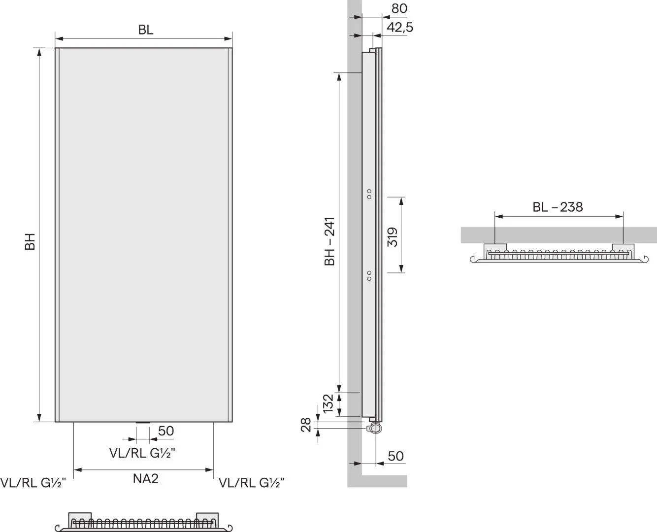 Kermi Design-Heizkörper 1-lagig „Niva® Soft“ T11 44 × 122 cm in Weiß (RAL 9016)
