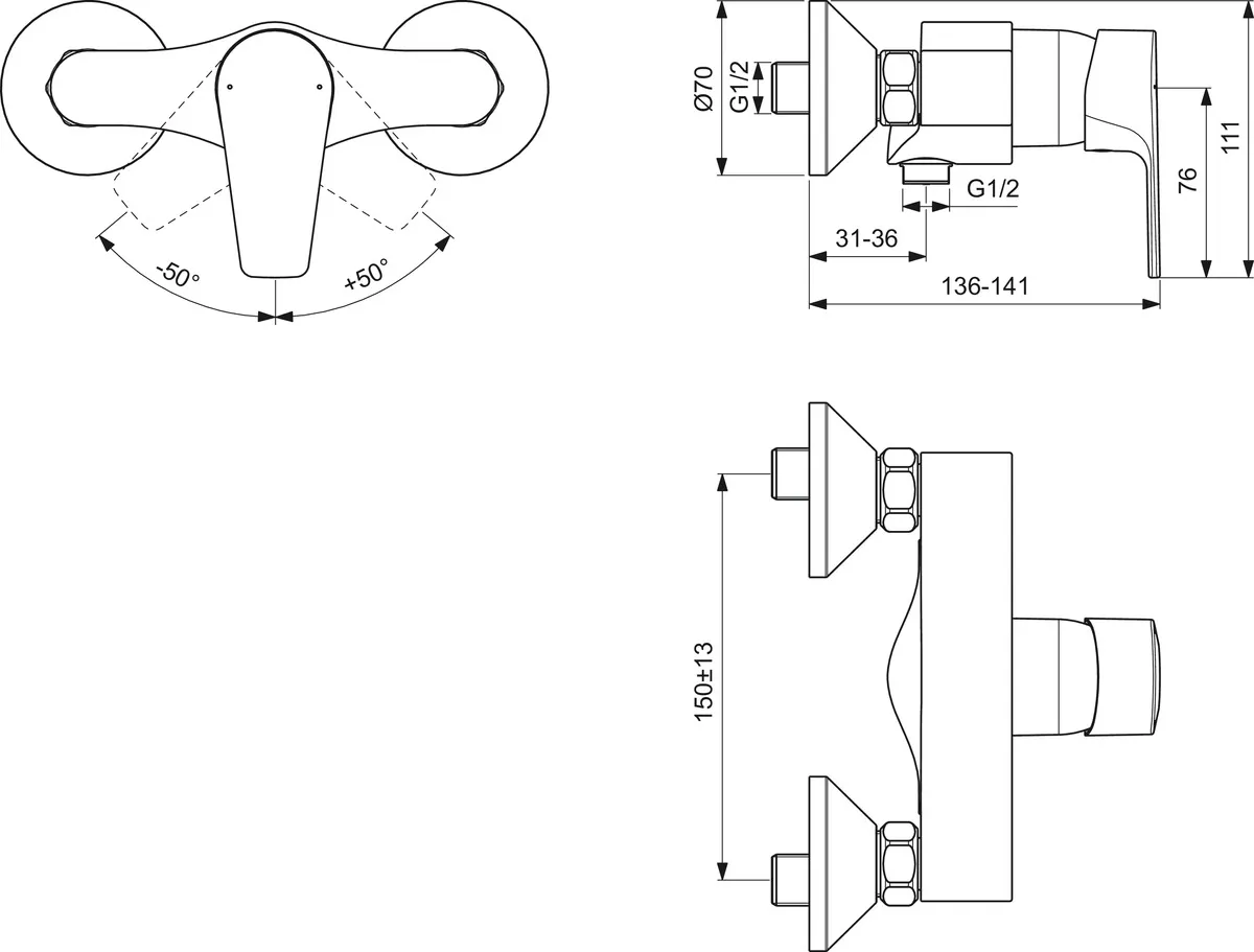 Brausearmatur Aufputz Cerafine D, Ausladung 56-63mm, Chrom Brausearmatur Aufputz Cerafine D, Ausladung 56-63mm, Chrom