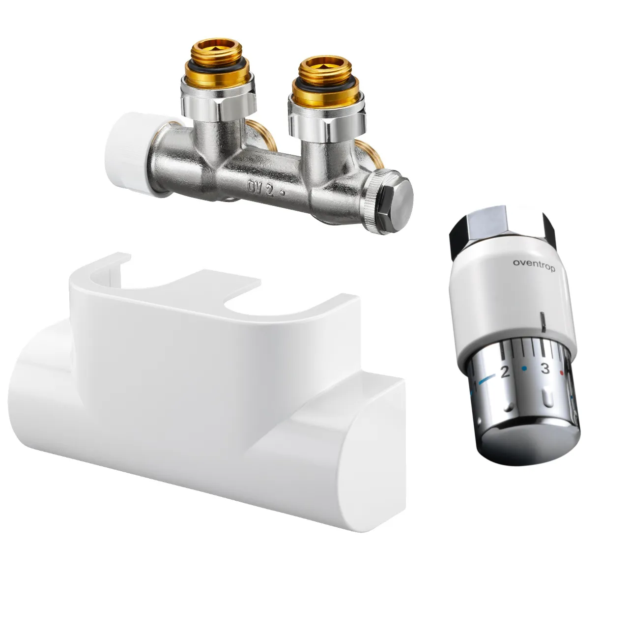 Design in Bad Anschlussgarnitur inkl. Thermostat für Heizkörper mit 50 mm Anschluss Eckform „Multiblock T“ in weiß Farbe: Weiß Design in Bad Anschlussgarnitur inkl. Thermostat für Heizkörper mit 50 mm Anschluss Eckform „Multiblock T“ in weiß Farbe: Weiß