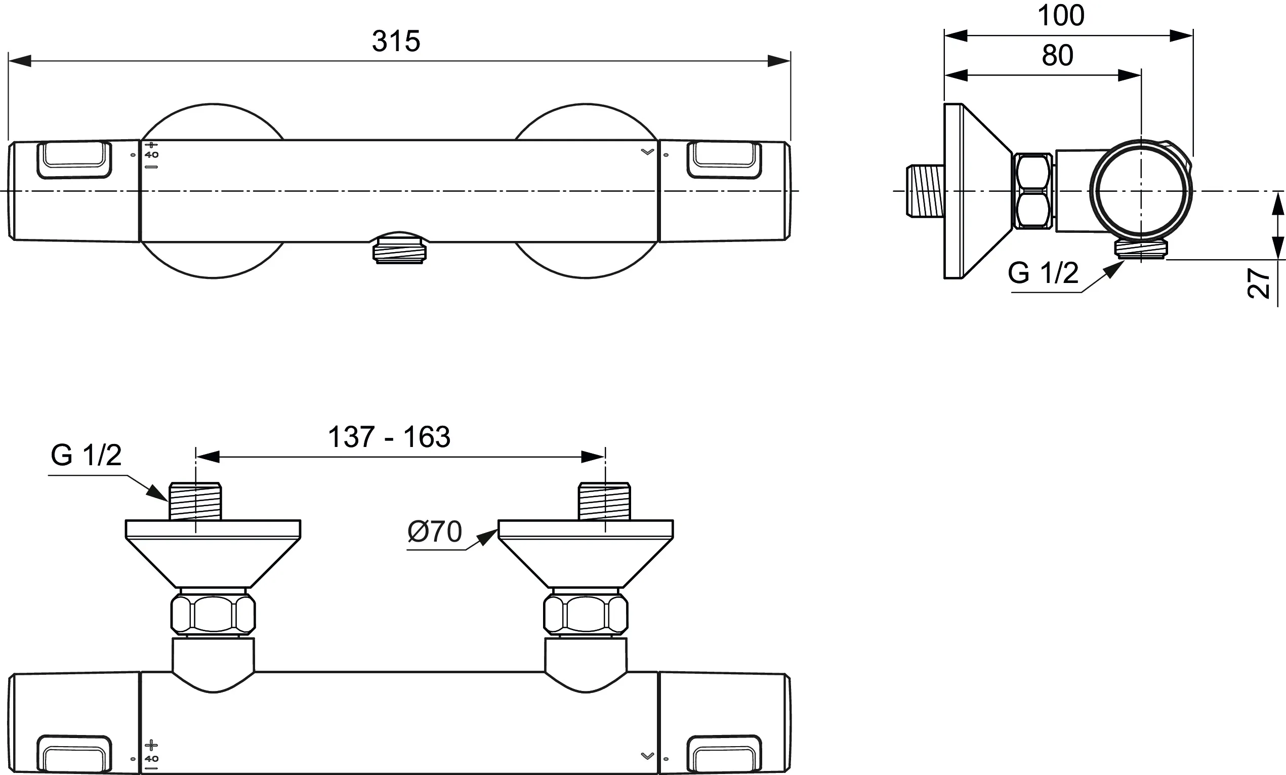 Zweihand-Duscharmatur „CerathermT25“ in Chrom