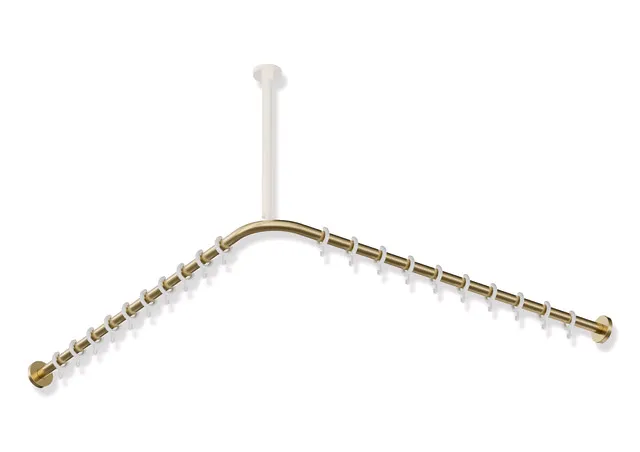 Vorhangstange des Systems 900, Edelstahl, PVD, Achsmaß 987 x 987 mm, kürzbar, D: 25 mm, mit 20 Vorhangringen aus POM, in Farbe CK (messing glänzend) Vorhangstange des Systems 900, Edelstahl, PVD, Achsmaß 987 x 987 mm, kürzbar, D: 25 mm, mit 20 Vorhangringen aus POM, in Farbe CK (messing glänzend)