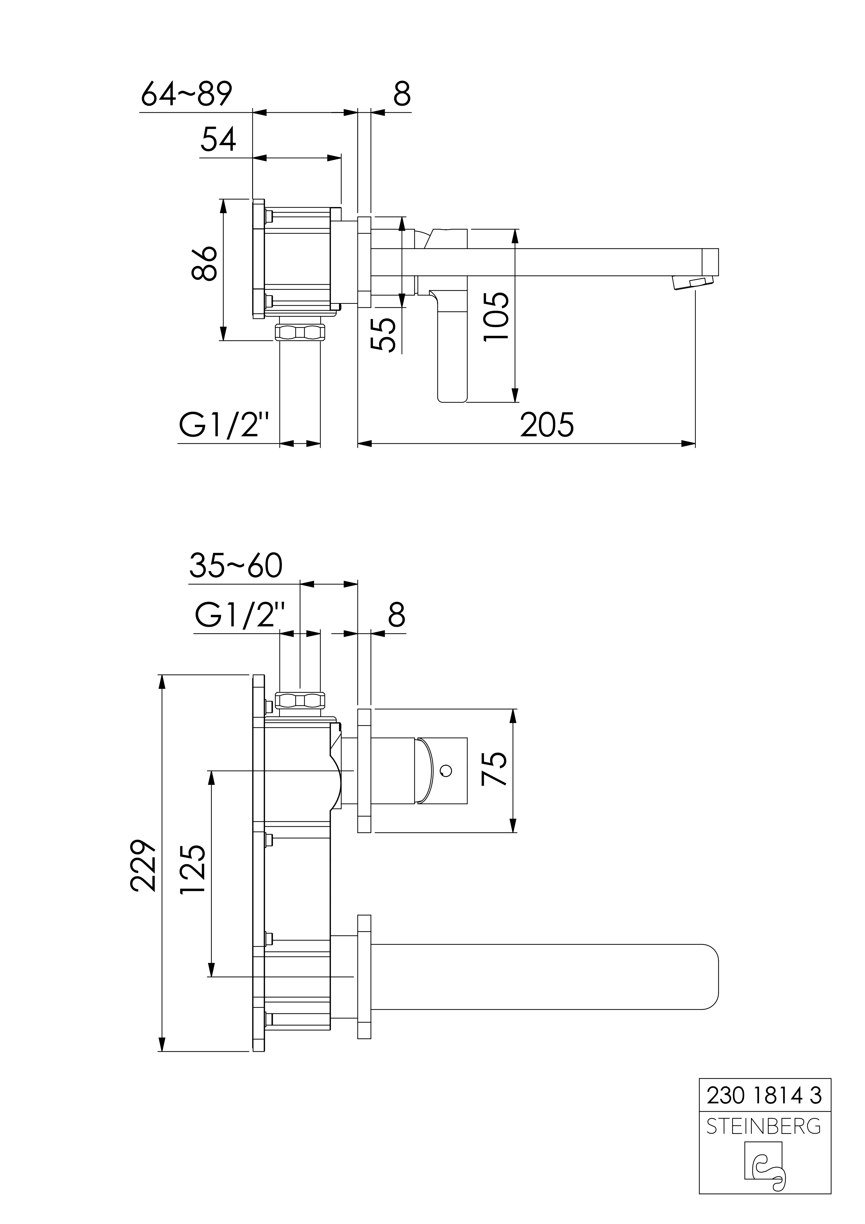 Serie 230 Fertigmontageset für Waschtisch-Einhebelmischbatterie Ausladung: 20,5 cm