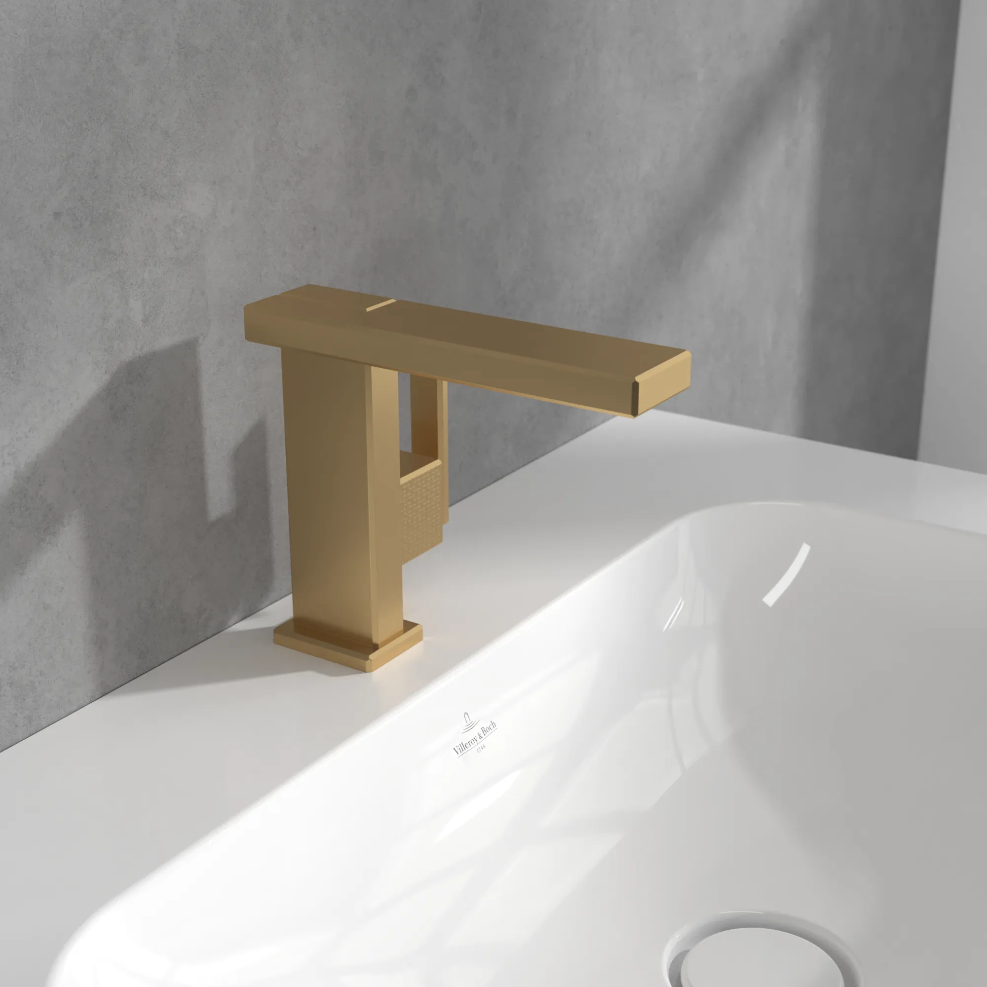 Villeroy & Boch Einhebel-Waschtischarmatur Mettlach, eckig, Brushed Gold, 173 mm Höhe, 113 x 200 mm Maße