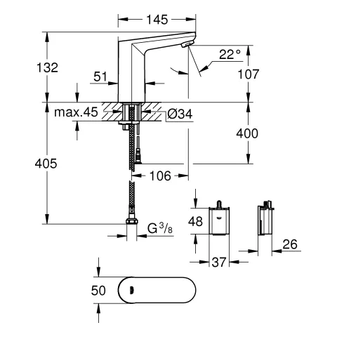 Infrarot-Elektronik für Waschtisch Eurosmart CE 36330_2, M-Size, verdeckte Mischung, 6V Lithium-Batterie, Armaturengruppe I, Schutzart IP 59 Infrarot-Elektronik für Waschtisch Eurosmart CE 36330_2, M-Size, verdeckte Mischung, 6V Lithium-Batterie, Armaturengruppe I, Schutzart IP 59