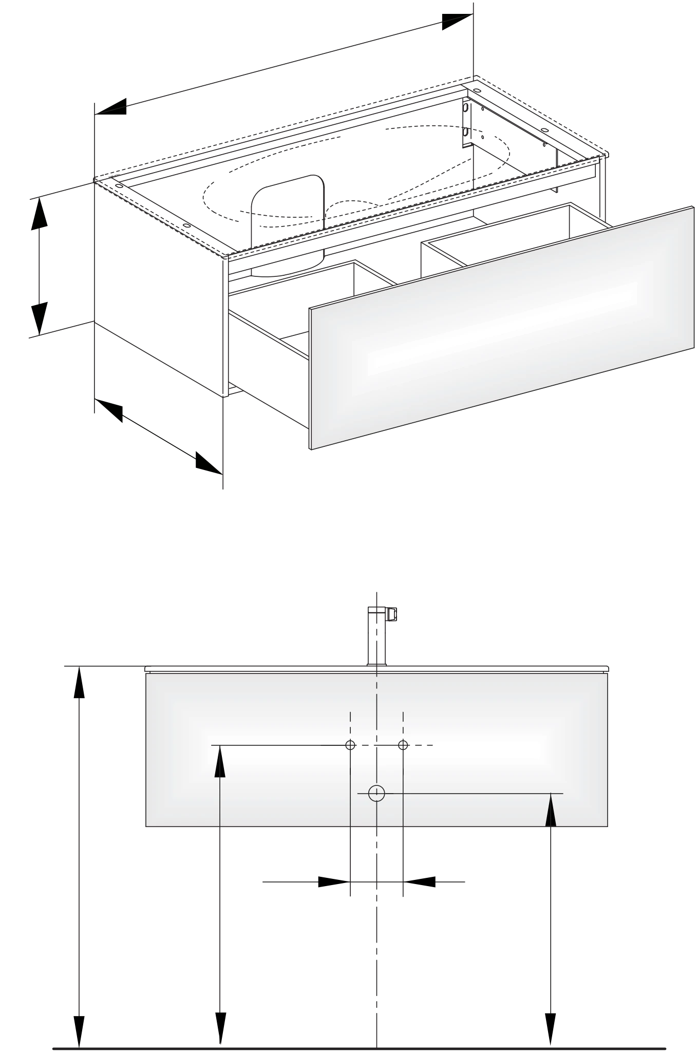 Edition 11 Waschtischunterbau mit Auszug u. Beleuchtung 1050 x 350 x 535 mm weiß/weiß WTU Edition 11 31351, 1 Auszug, Bel., weiß/weiß