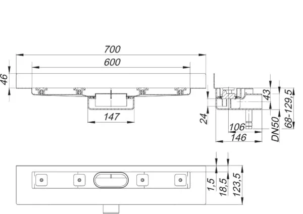 Duschrinne CeraLine Nano W 600 mm, DN 50 Duschrinne CeraLine Nano W 600 mm, DN 50