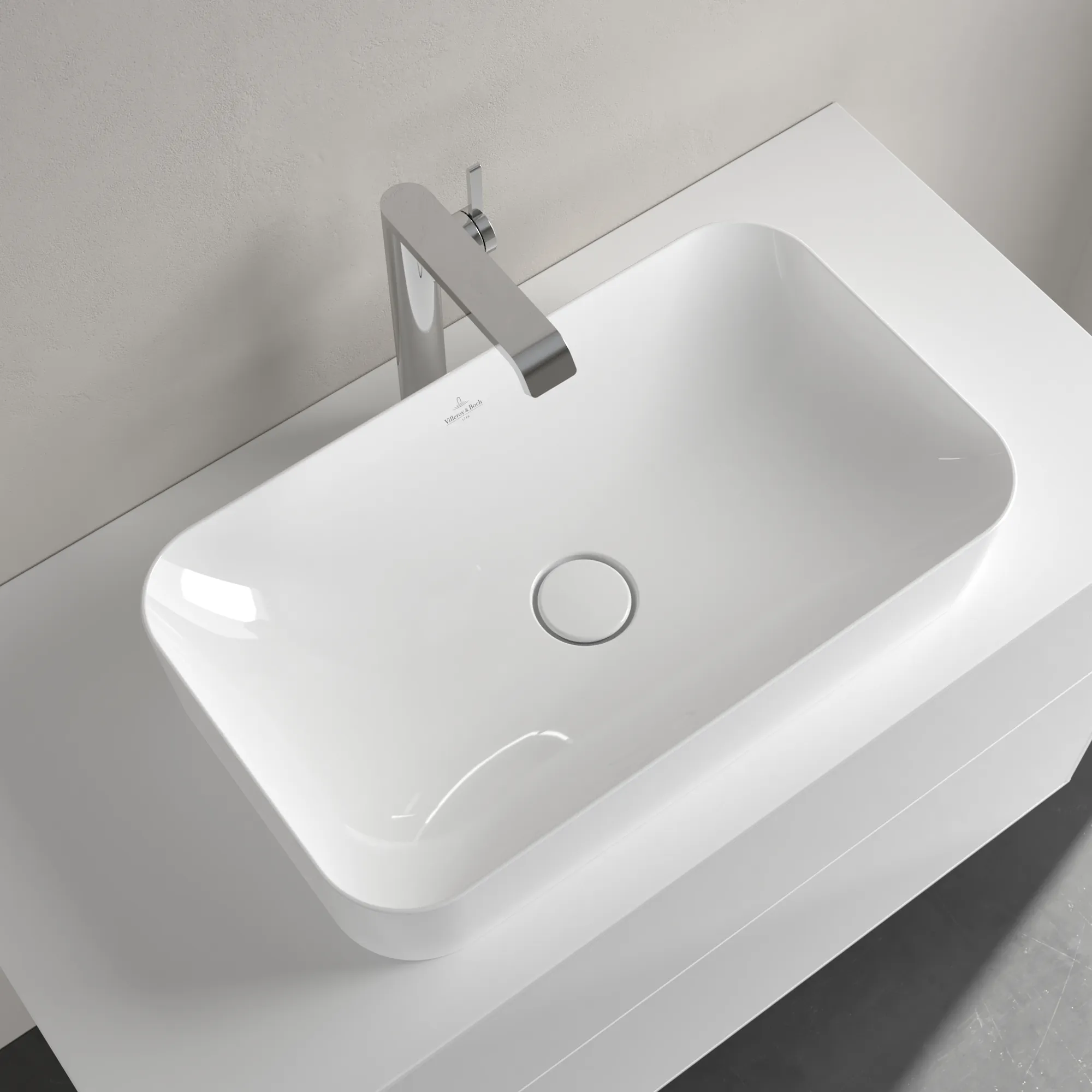 Villeroy & Boch Aufsatzwaschtisch aus TitanCeram „Finion“ 600 × 350 × 115 mm, ohne Hahnlochbohrung in Weiß Alpin, mit CeramicPlus Villeroy & Boch Aufsatzwaschtisch aus TitanCeram „Finion“ 600 × 350 × 115 mm, ohne Hahnlochbohrung in Weiß Alpin, mit CeramicPlus