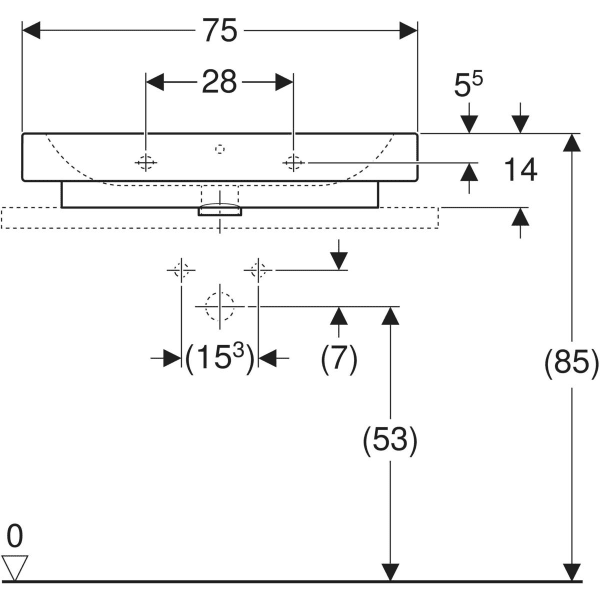 Aufsatzwaschtisch „iCon“, rechteckig 75 × 48,5 cm in weiß alpin