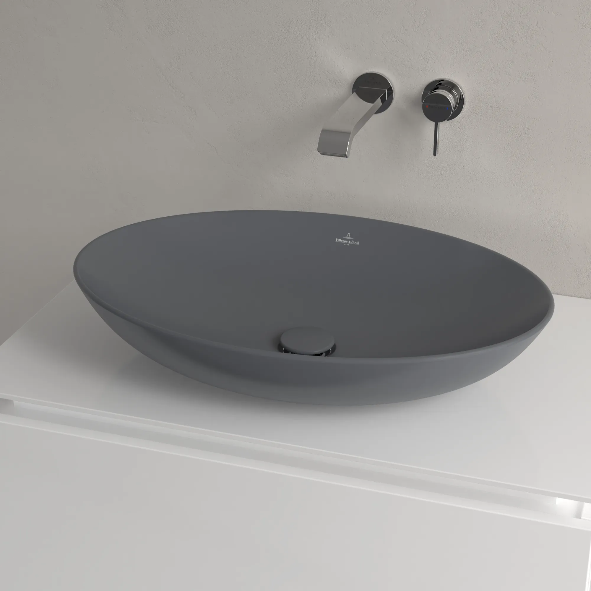 Villeroy & Boch Aufsatzwaschtisch aus TitanCeram „Loop & Friends“ 620 × 420 × 150 mm, ohne Hahnlochbohrung in Graphite