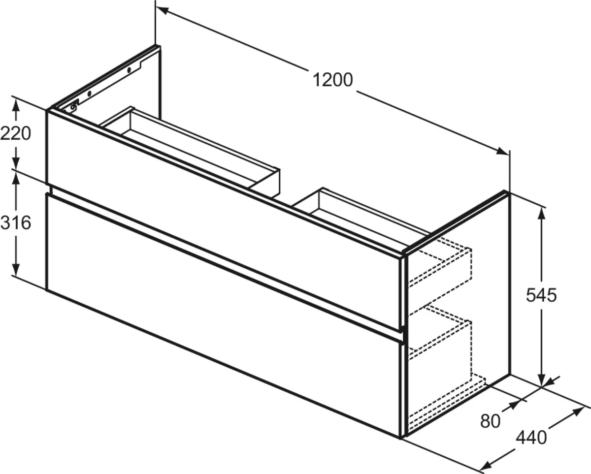 Ideal Standard Waschtischunterschrank „Finesse“ 120 × 54,5 × 44 cm Ulme dunkel Ideal Standard Waschtischunterschrank „Finesse“ 120 × 54,5 × 44 cm Ulme dunkel
