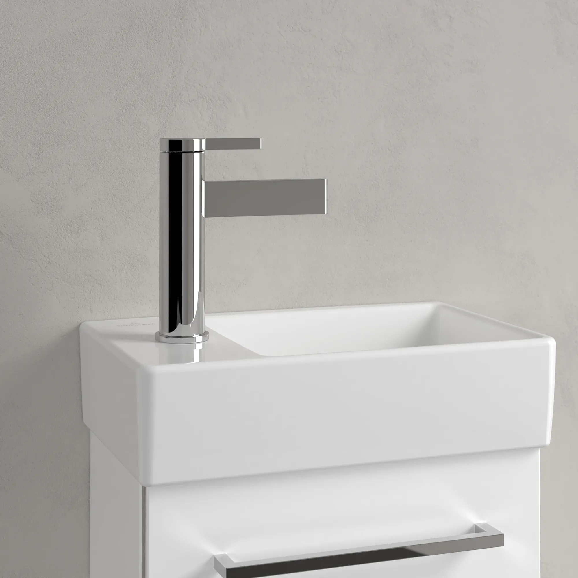 Villeroy & Boch Handwaschbecken „Avento“ 360 × 220 × 110 mm, für Becken rechts, mit Hahnlochbohrung, Hahnlochposition mittig in Weiß Alpin Villeroy & Boch Handwaschbecken „Avento“ 360 × 220 × 110 mm, für Becken rechts, mit Hahnlochbohrung, Hahnlochposition mittig in Weiß Alpin