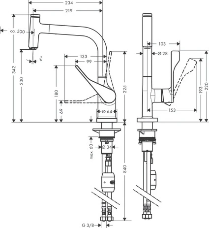 Spültischmischer Select Axor Citterio chrom mit Ausziehauslauf