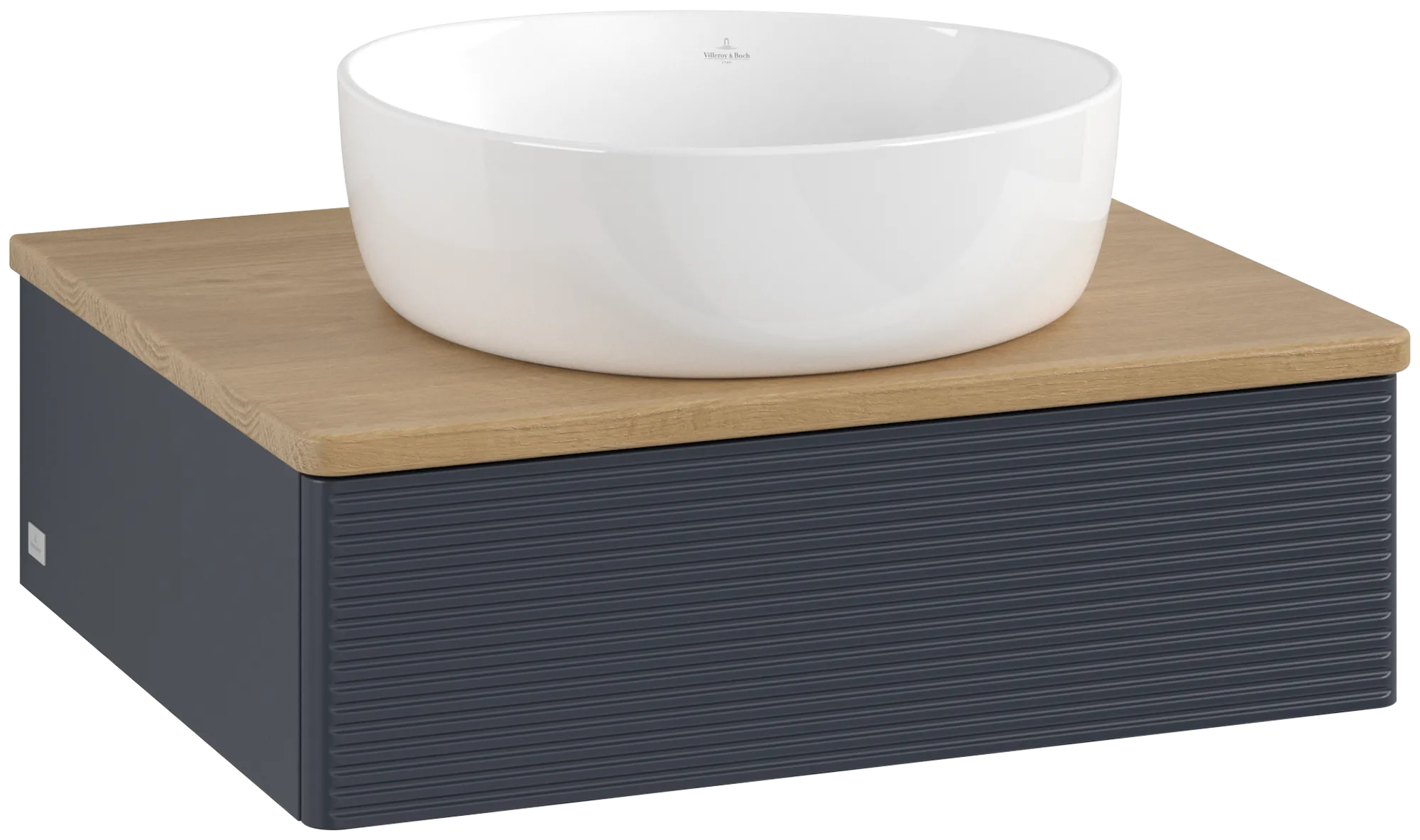 Villeroy & Boch Waschbeckenunterschrank Antao K07_1, 600x190x500 mm, Midnight Blue Matt Lacquer, Massivholz Abdeckplatte, SoftClosing, Push-to-open