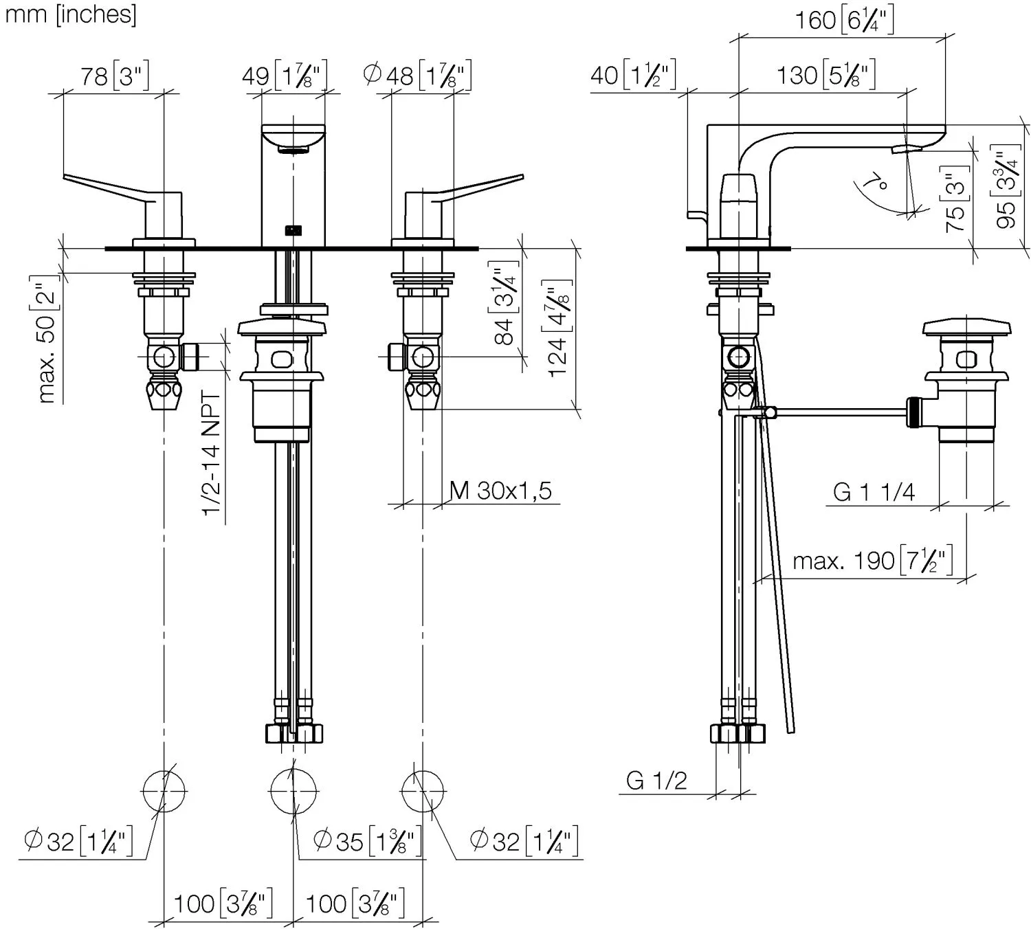 Waschtisch-Dreilochbatterie mit Ablaufgarnitur LISSÉ Chrom 20713845 Waschtisch-Dreilochbatterie mit Ablaufgarnitur LISSÉ Chrom 20713845
