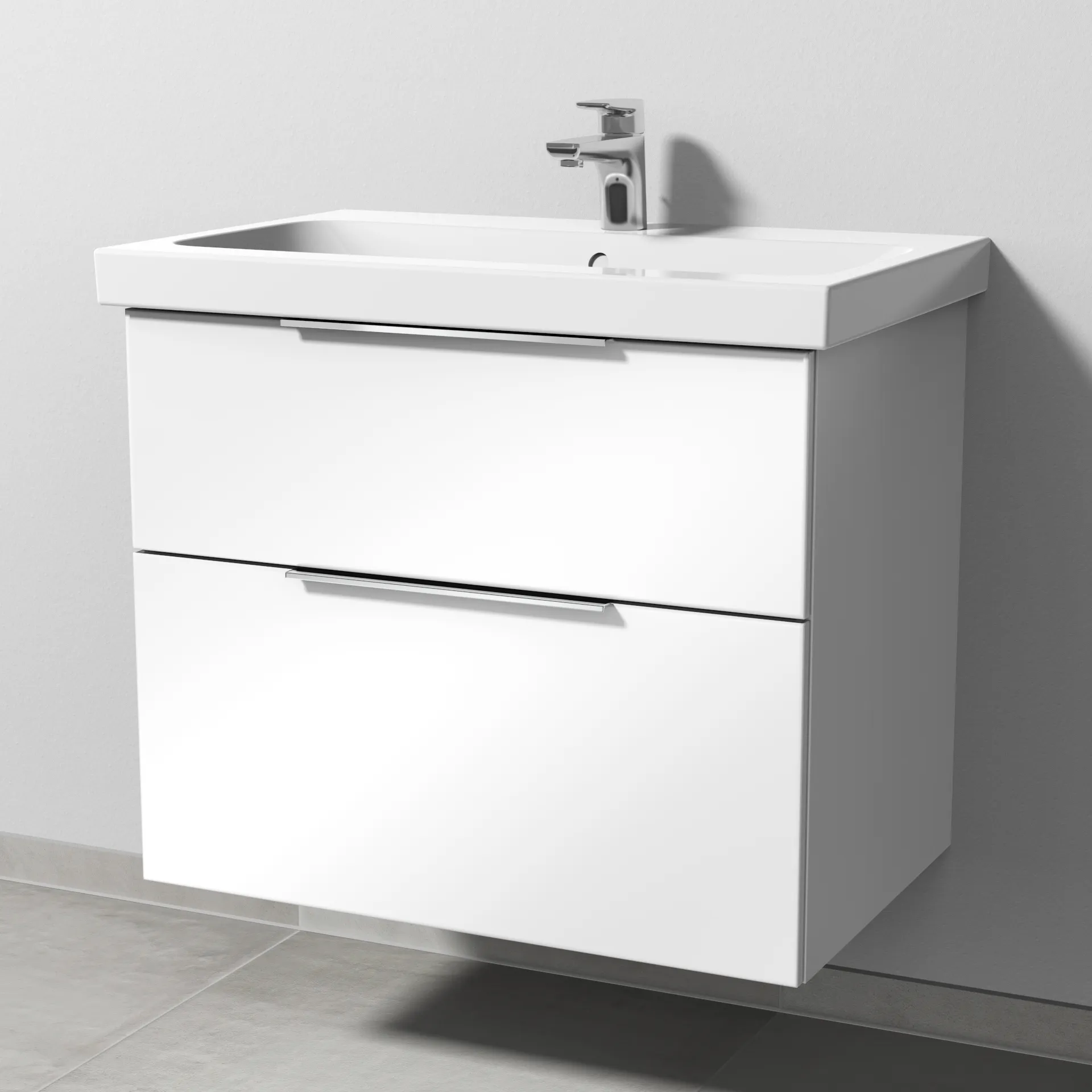 Sanipa Waschtischunterschrank „3way“ passend zu Keramik-Waschtische iCon Light von Geberit 700 × 591 × 462 mm in Weiß (glanz), Becken mittig, mit