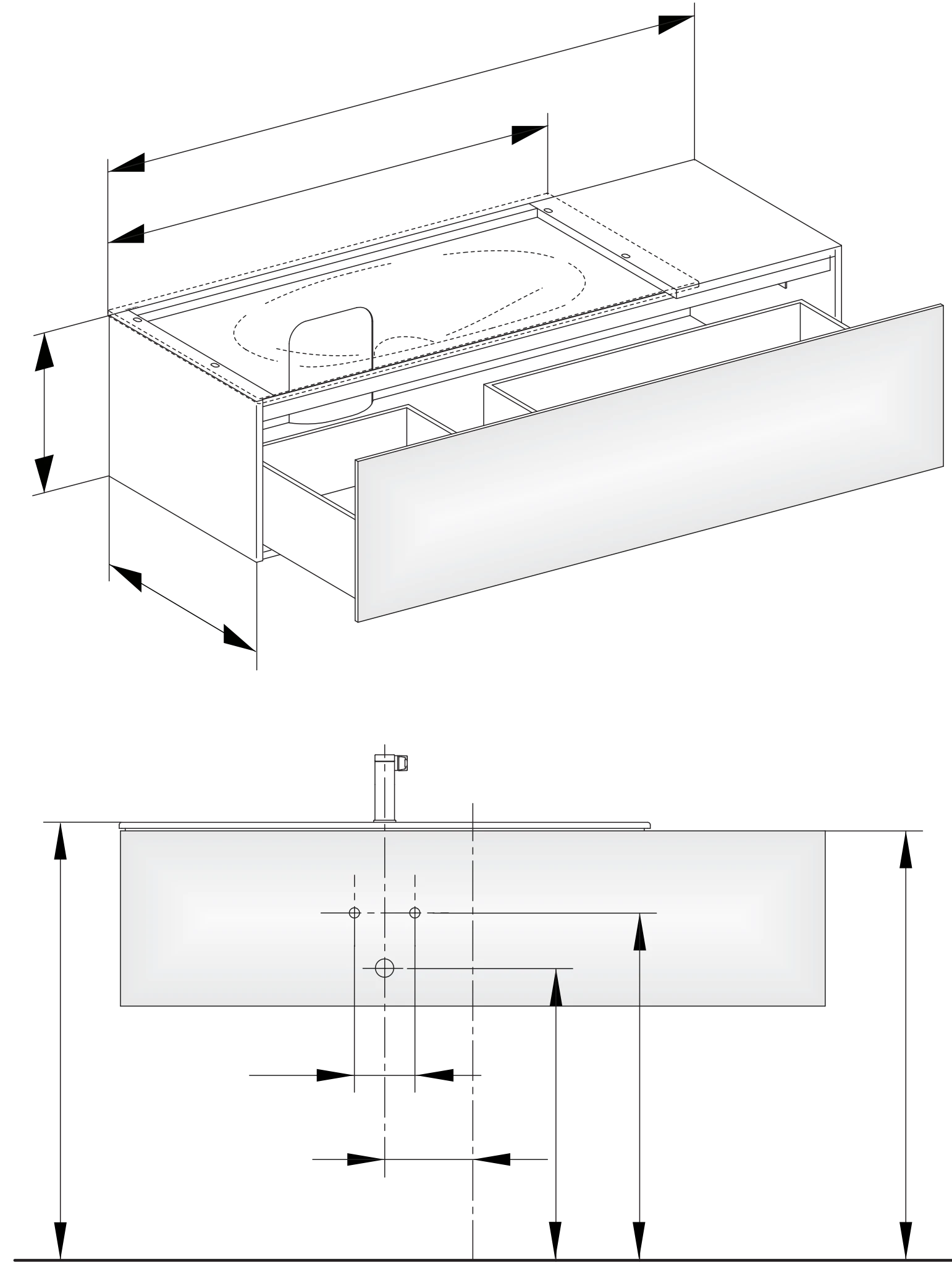 Edition 11 Waschtischunterbau mit Auszug 1400 x 350 x 535 mm trüffel/trüffel WTU Edition 11 31163,1 Auszug, trüffel/trüffel