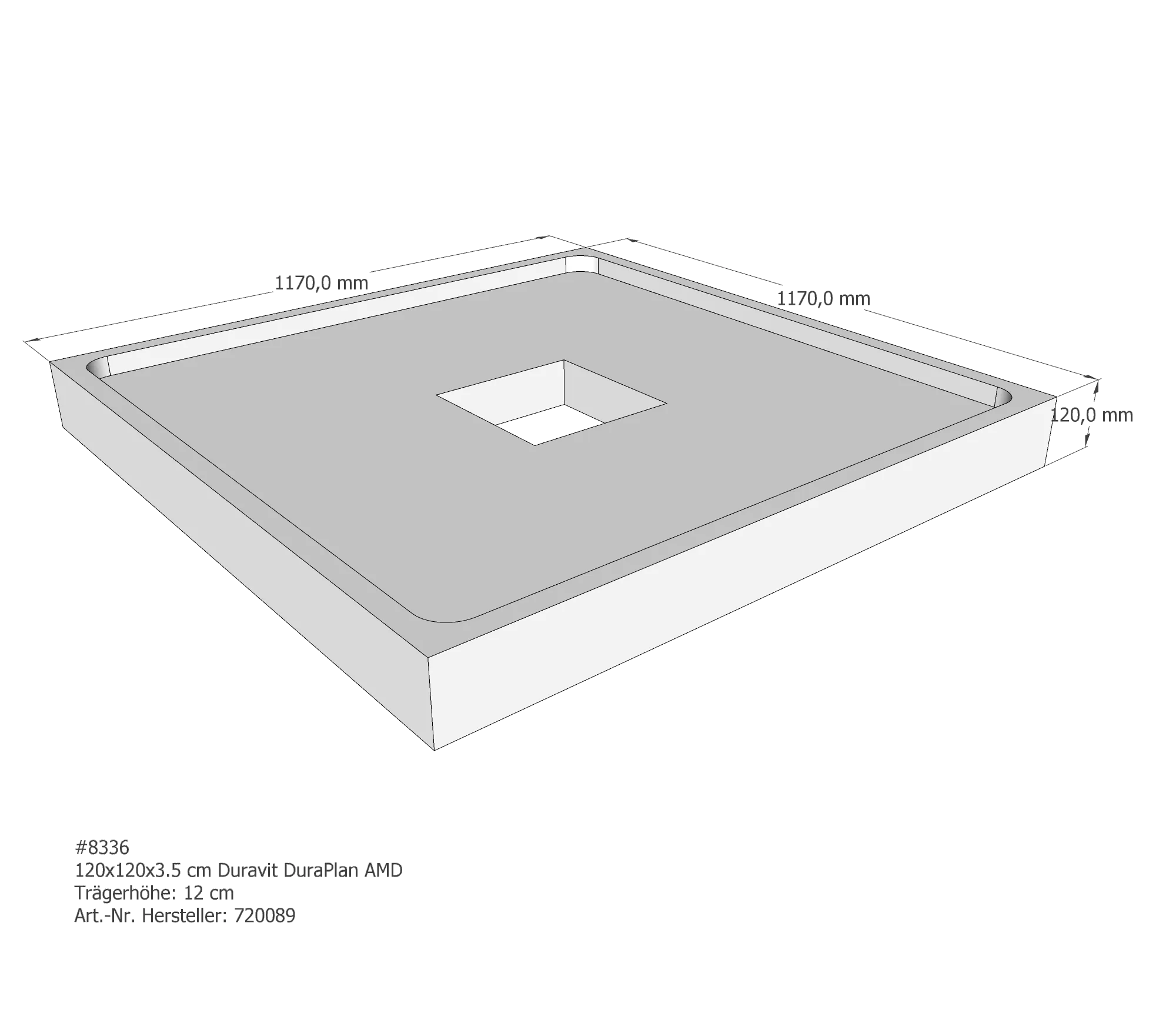 Duschwannenträger für Duravit DuraPlan 120 × 120 × 3,5 cm