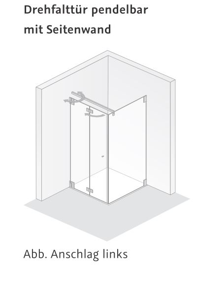 HSK Drehfalttür pendelbar mit Seitenwand „K2“ Glas Klar hell HSK Drehfalttür pendelbar mit Seitenwand „K2“ Glas Klar hell