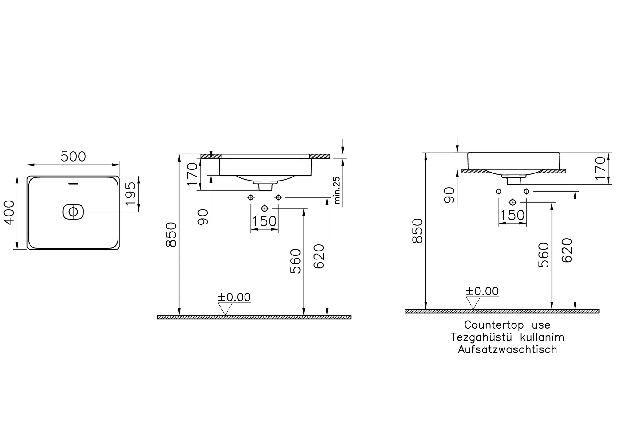 VitrA New Metropole Aufsatzschale freistehend rechteckig 50 x 40 cm mit Überlaufschlitz Taupe Matt VitrA New Metropole Aufsatzschale freistehend rechteckig 50 x 40 cm mit Überlaufschlitz Taupe Matt