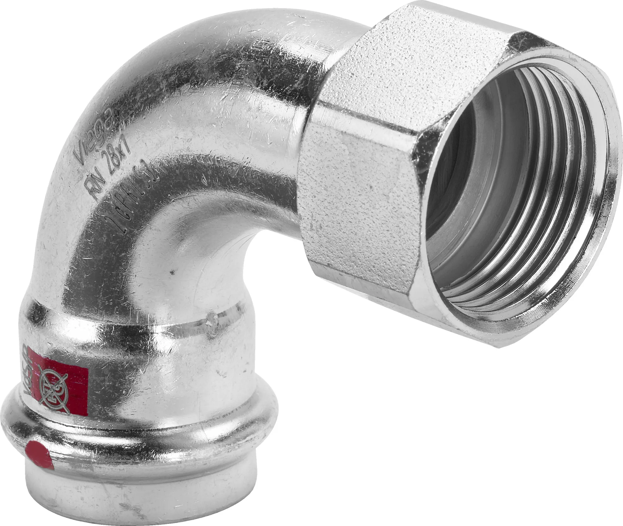 „Prestabo“ 90°-Bogen mit 1 Muffe und Innengewinde 18 mm × 1/2″ „Prestabo“ 90°-Bogen mit 1 Muffe und Innengewinde 18 mm × 1/2″