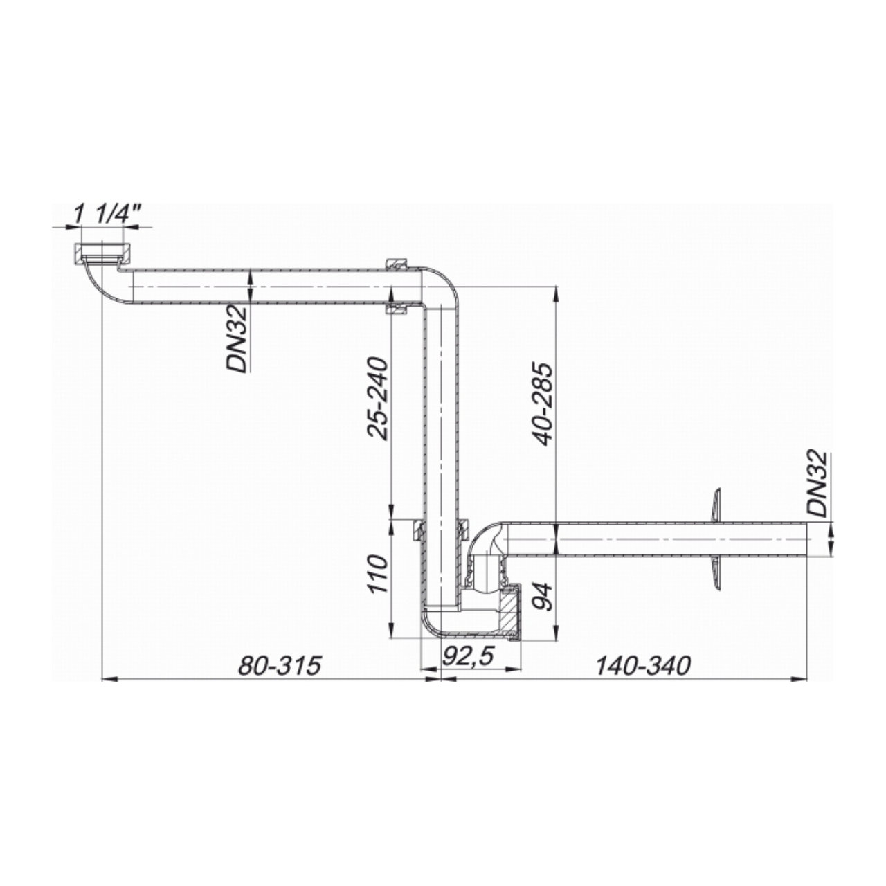 Waschtisch-Möbel-Siphon 137, DN 32 Waschtisch-Möbel-Siphon 137, DN 32