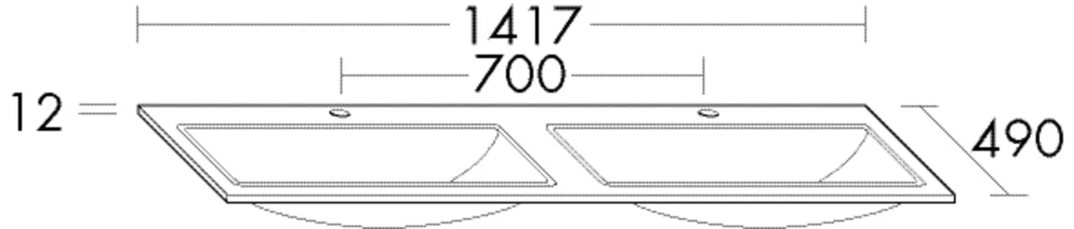 burgbad Waschbecken „Sys30“ 1457 × 530 × 196 mm, Hahnlochposition links und rechts