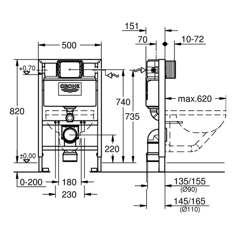 Wand-WC-Element Rapid SL 38526, 0,82 m Bauhöhe, mit Spülkasten 6-9l, für Vorwand- oder Ständerwandmontage Wand-WC-Element Rapid SL 38526, 0,82 m Bauhöhe, mit Spülkasten 6-9l, für Vorwand- oder Ständerwandmontage