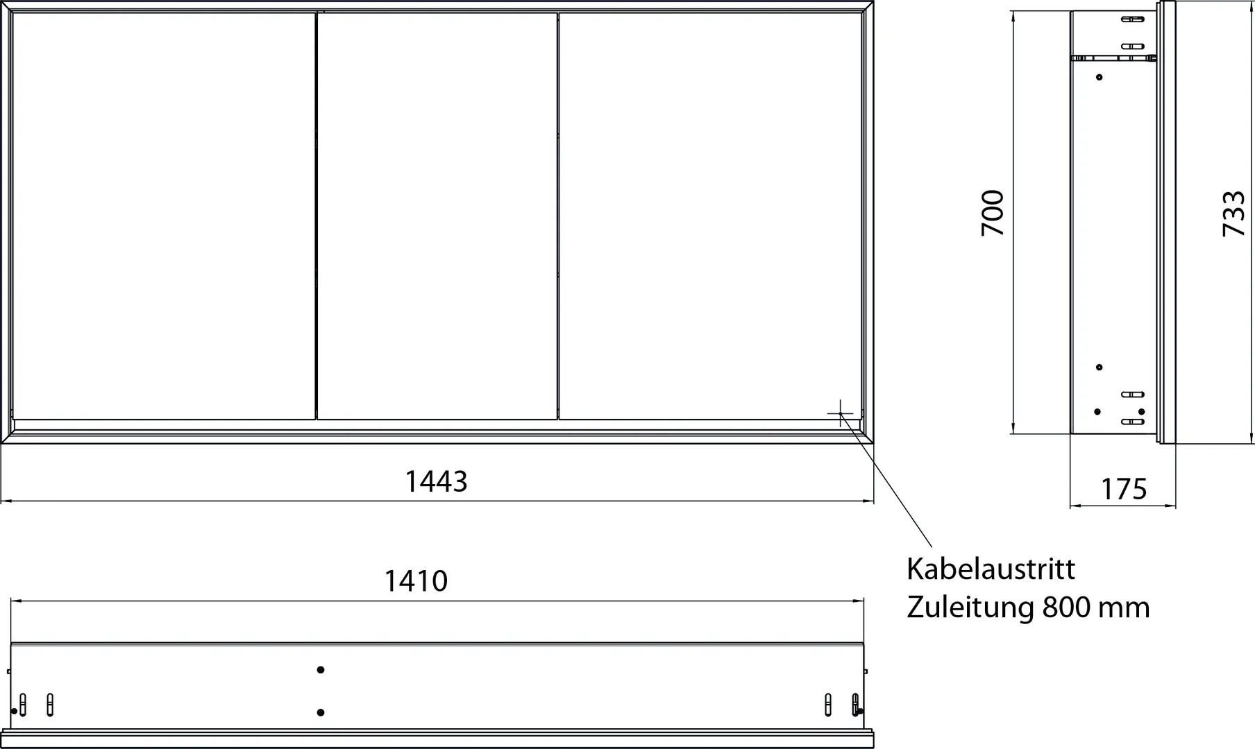 LED-Lichtspiegelschrank Loft Unterputz, 1400 mm, 3-türig schwarz LED-Lichtspiegelschrank Loft Unterputz, 1400 mm, 3-türig schwarz