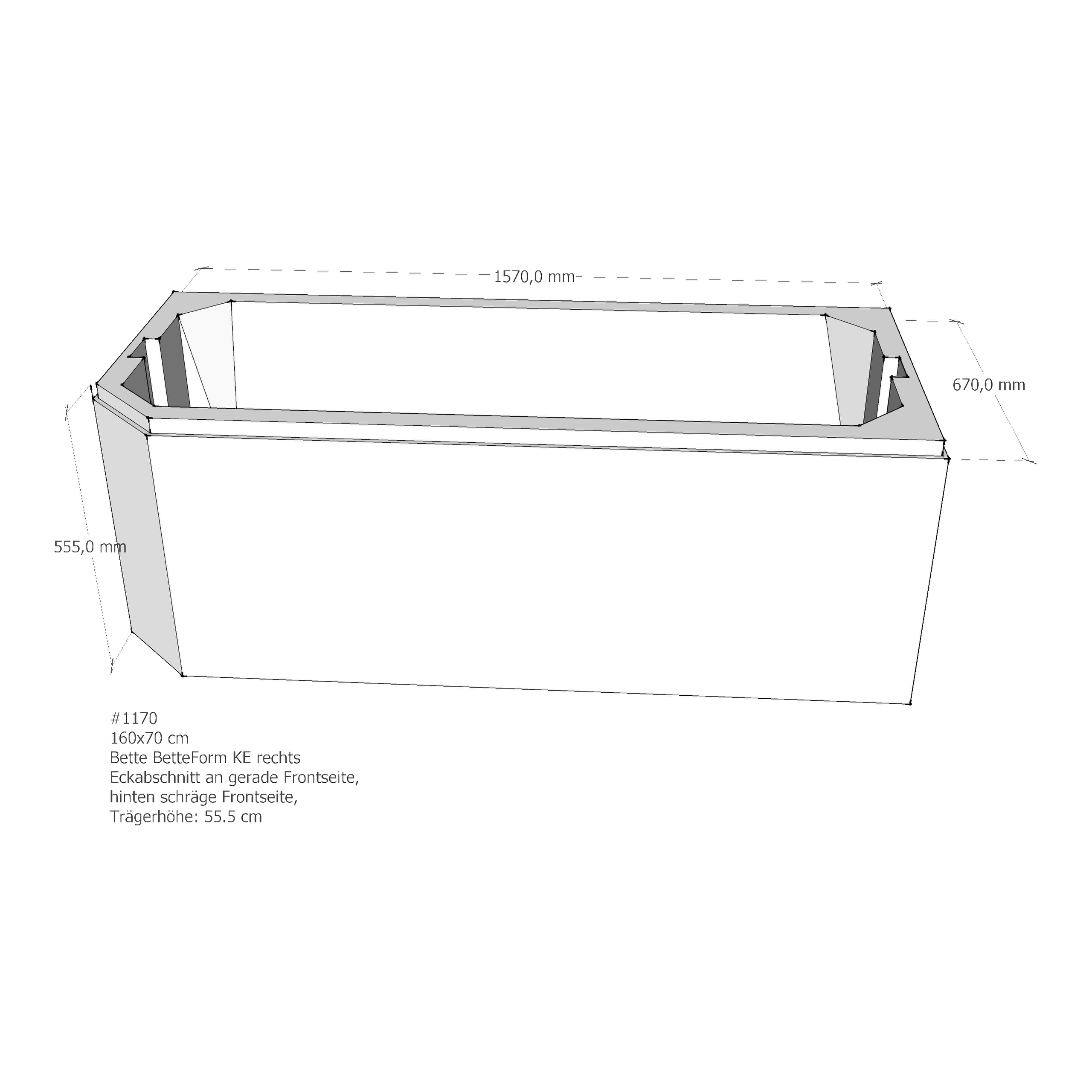 Badewannenträger für Bette Profi-Form KE rechts gerade Frontseite 160 × 70 × 42 cm Badewannenträger für Bette Profi-Form KE rechts gerade Frontseite 160 × 70 × 42 cm