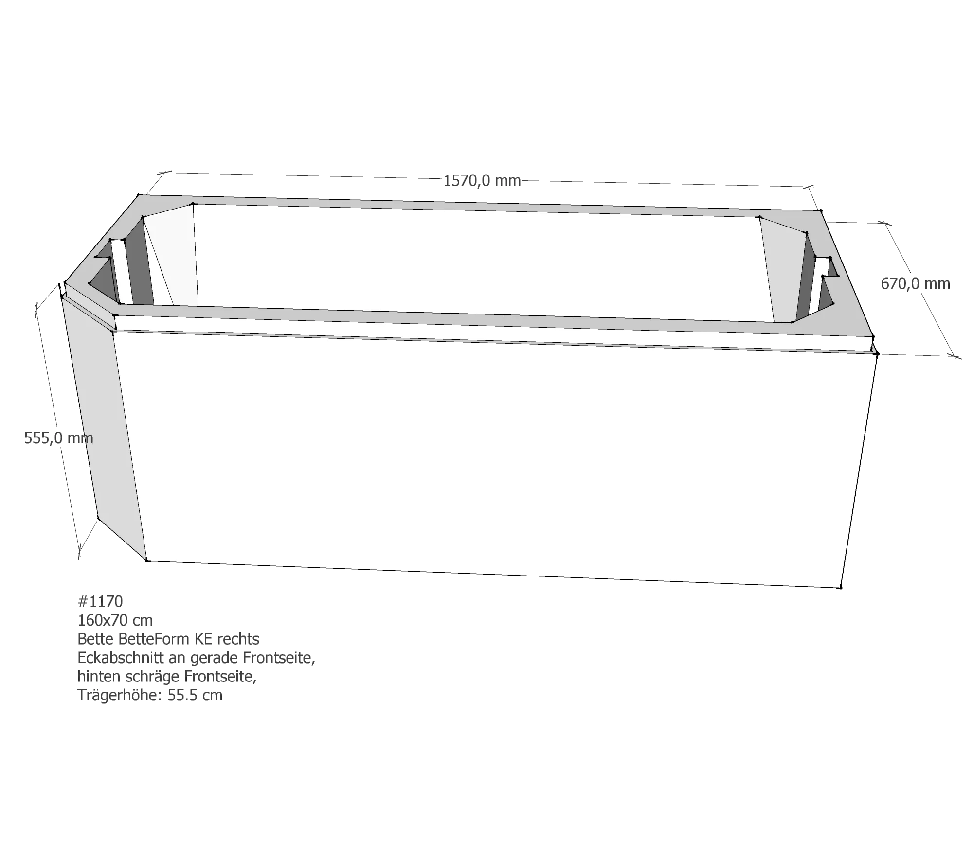 Badewannenträger für Bette Profi-Form KE rechts gerade Frontseite 160 × 70 × 42 cm Badewannenträger für Bette Profi-Form KE rechts gerade Frontseite 160 × 70 × 42 cm
