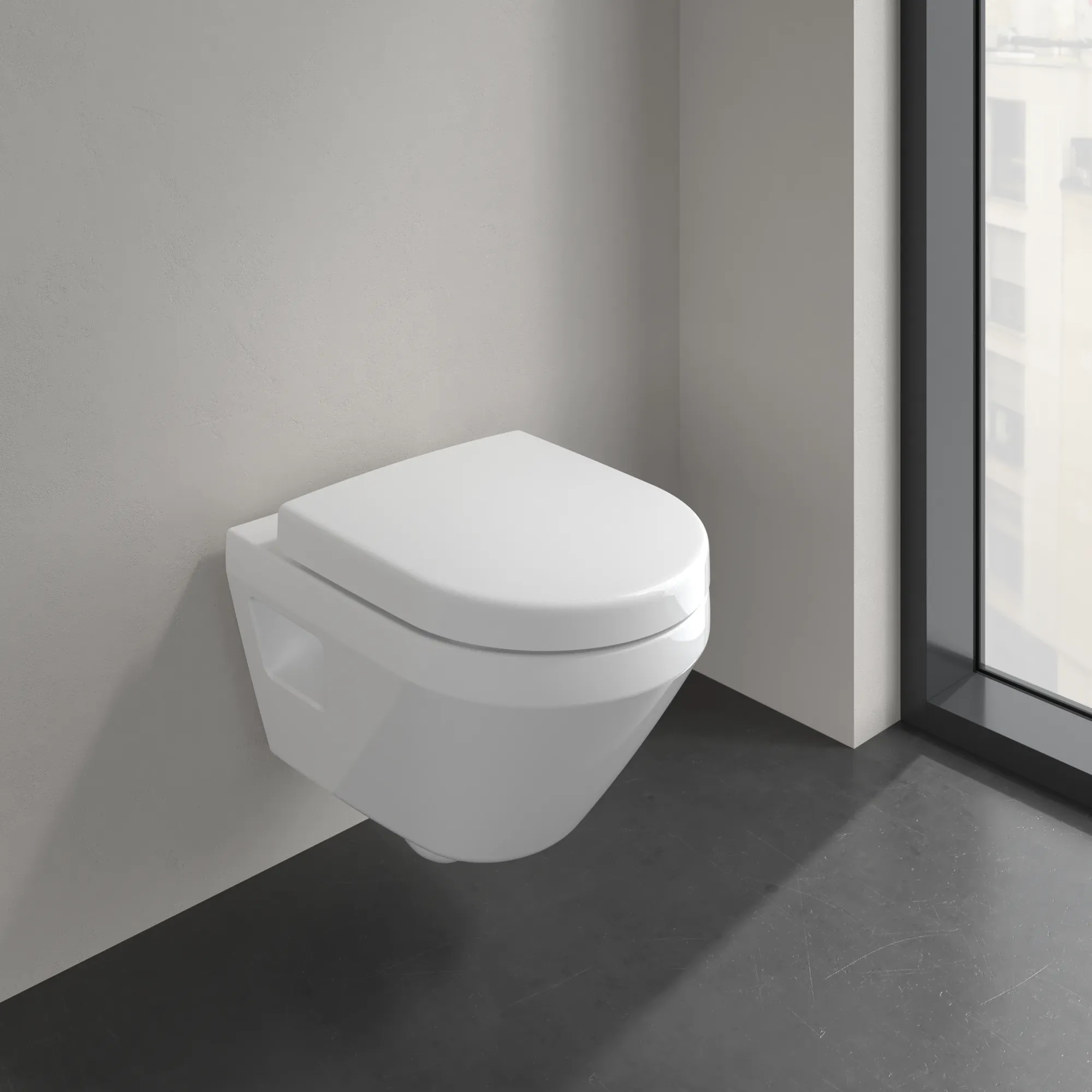 Villeroy & Boch Architectura Tiefspül-WC spülrandlos, Rund, Weiß Alpin CeramicPlus, 350x480 mm, Höhe 355 mm, wandhängend
