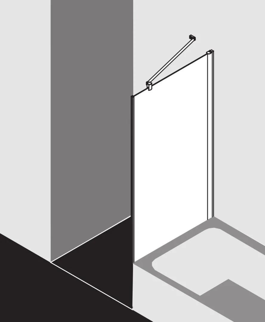 Kermi verkürzte Seitenwand neben Badewanne für Ecke „PEGA“ Glas Klar, Profile Silber Hochglanz, BV: 665 - 690 mm WE: 675 - 700 mm H: 1600 mm