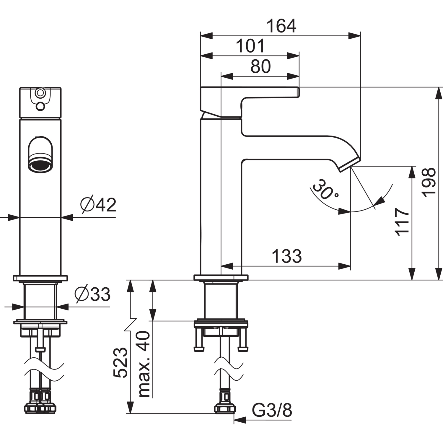 EHM Waschtischbatterie VANTIS Style 5437 Ausladung 133 mm Chrom