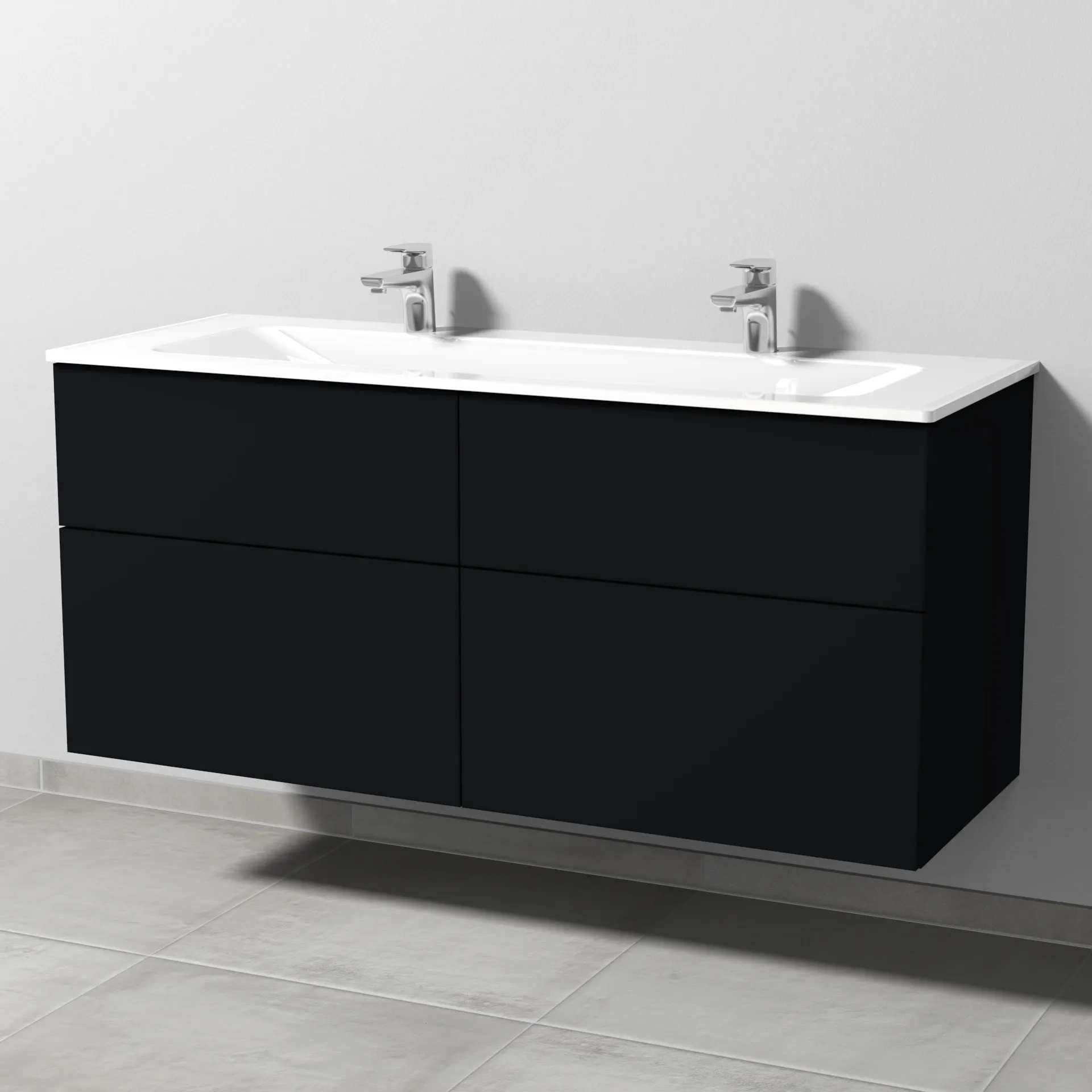 Sanipa Glas-Waschtisch-Set mit Waschtischunterschrank „3way“ 130 × 48,7 × 58,2 cm in Schwarz (matt)